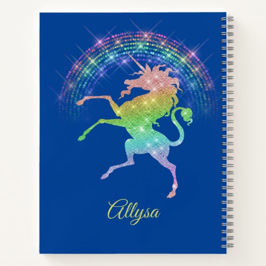 Sparkly look Raring Unicorn tegen Regenboog Notitieboek (Achterkant)