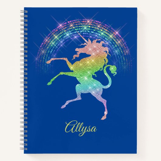 Sparkly look Raring Unicorn tegen Regenboog Notitieboek (Voorkant)