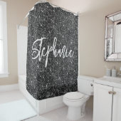 Sparkly Luxury Black Glitter Brush Calligraphy Douchegordijn (In situ)