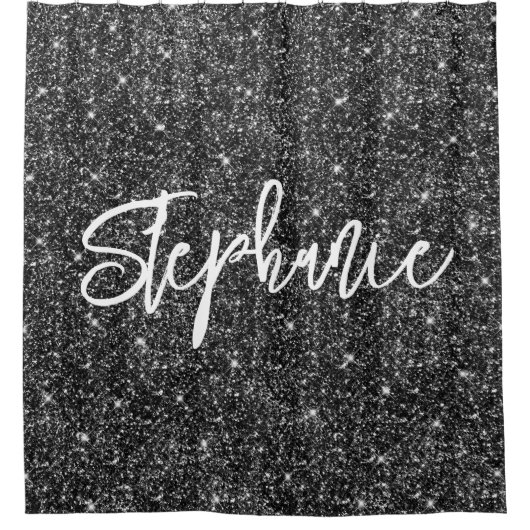 Sparkly Luxury Black Glitter Brush Calligraphy Douchegordijn (Voorkant)