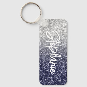 Sparkly Luxury Silver Navy Ombre Glitter Sleutelhanger