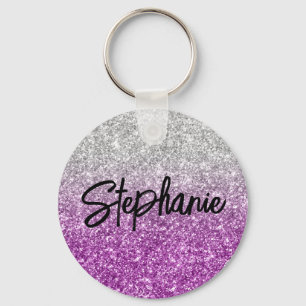 Sparkly Luxury Silver Paarse Ombre Glitter Sleutelhanger