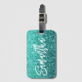 Sparkly Luxury Turquoise Blauwgroen Ombre Glitter Bagagelabel (Voorkant (verticaal))