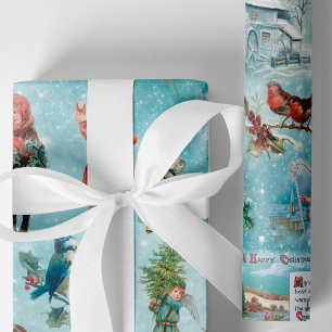 Sparkly Magical Winter Vintage-kerstcollage Cadeaupapier