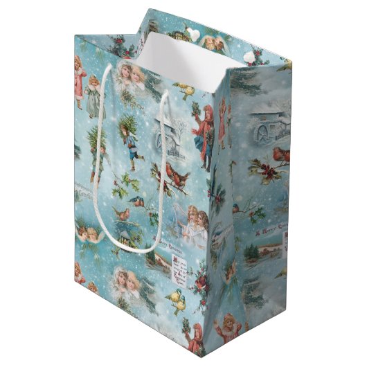 Sparkly Magical Winter Vintage-kerstcollage Medium Cadeauzakje (Voorkant Gekanteld)