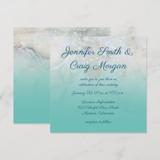 Sparkly Marble Blauwgroen Ombre Wedding Kaart (Voorkant / Achterkant)