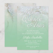Sparkly Marble Mint Green Ombre Quince Años Kaart (Voorkant / Achterkant)