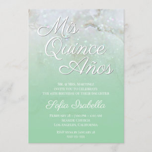 Sparkly Marble Mint Green Ombre Quince Años Kaart