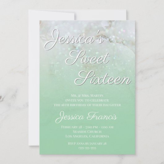 Sparkly Marble Mint Green Ombre Sweet Sixteen Kaart (Voorkant)