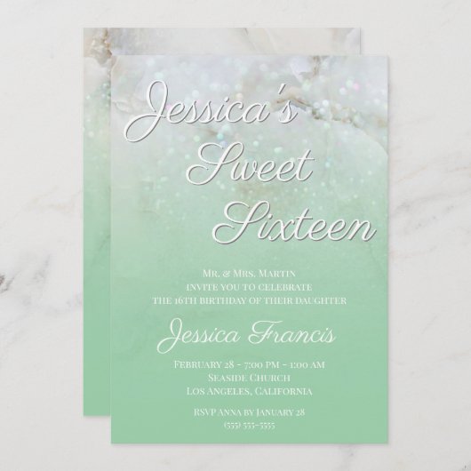 Sparkly Marble Mint Green Ombre Sweet Sixteen Kaart (Voorkant / Achterkant)