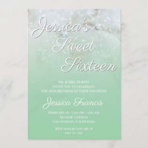 Sparkly Marble Mint Green Ombre Sweet Sixteen Kaart