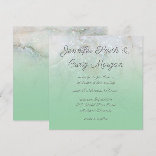 Sparkly Marble Mint Green Ombre Wedding Kaart (Voorkant / Achterkant)