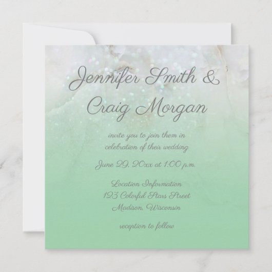 Sparkly Marble Mint Green Ombre Wedding Kaart (Voorkant)