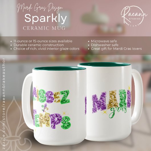 Sparkly Mardi Gras Design Ceramic Mug Tweekleurige Koffiemok
