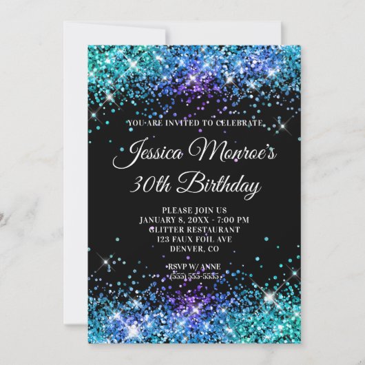 Sparkly Mermaid Glitter Black 30th Birthday Kaart (Voorkant)