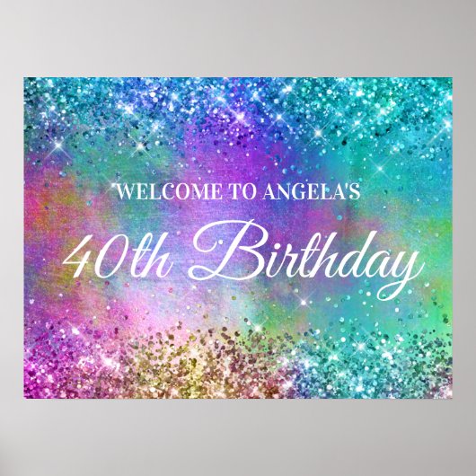 Sparkly Mermaid Glitter Folie 40th Birthday Welkom Poster (Voorkant)