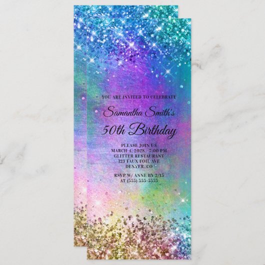 Sparkly Mermaid Glitter Folie 50th Birthday Kaart (Voorkant / Achterkant)