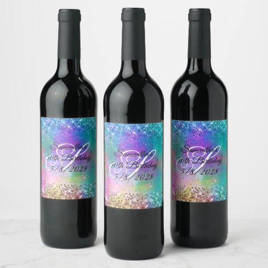 Sparkly Mermaid Glitter Folie 50th Birthday Wijn Etiket (Flessen)