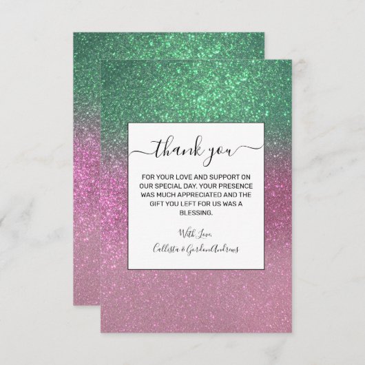 Sparkly Mermaid Green Berry Pink Glitter Ombre Bedankkaart (Voorkant / Achterkant)