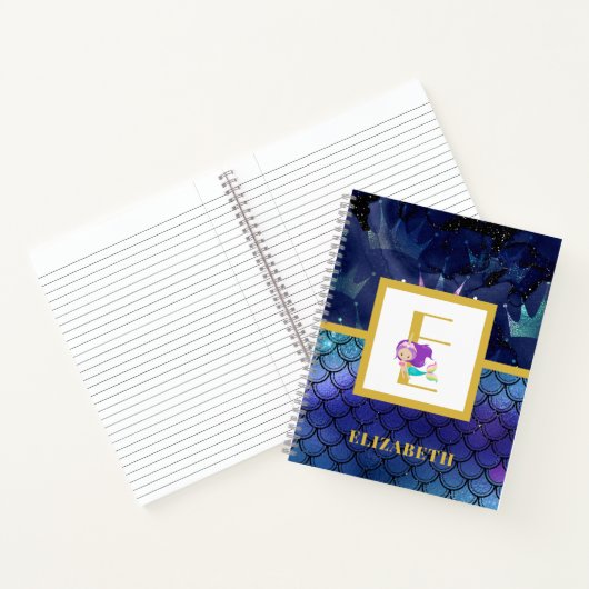 Sparkly Mermaid Scales Unicorn Horn Monogram Notitieboek (Binnen)