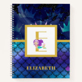 Sparkly Mermaid Scales Unicorn Horn Monogram Notitieboek (Voorkant)