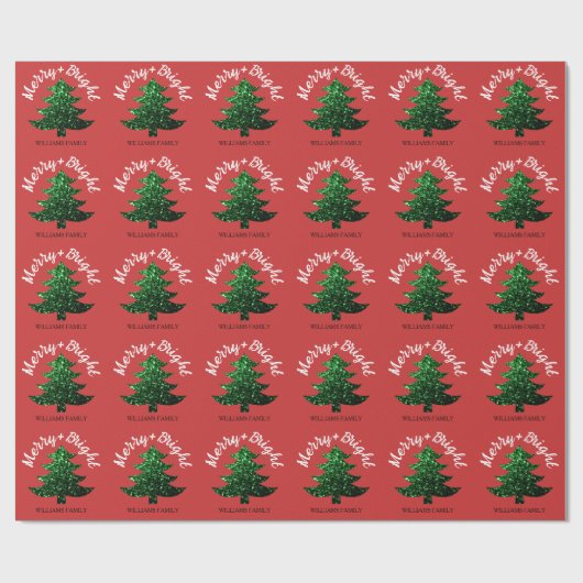 Sparkly Merry Bright Kerstboom Aangepaste naam Cadeaupapier (Vlak)