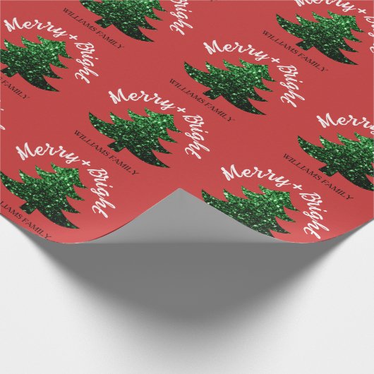 Sparkly Merry Bright Kerstboom Aangepaste naam Cadeaupapier (Hoek)