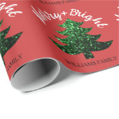 Sparkly Merry Bright Kerstboom Aangepaste naam Cadeaupapier (Rol Hoek)