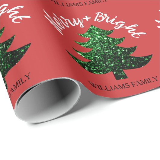 Sparkly Merry Bright Kerstboom Aangepaste naam Cadeaupapier (Rol Hoek)