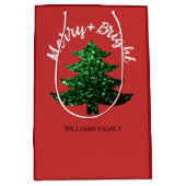 Sparkly Merry Bright Kerstboom Aangepaste naam Medium Cadeauzakje (Voorkant)