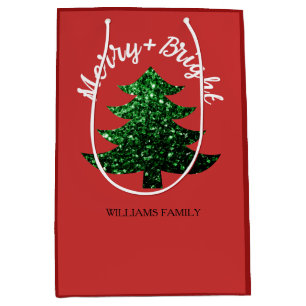 Sparkly Merry Bright Kerstboom Aangepaste naam Medium Cadeauzakje