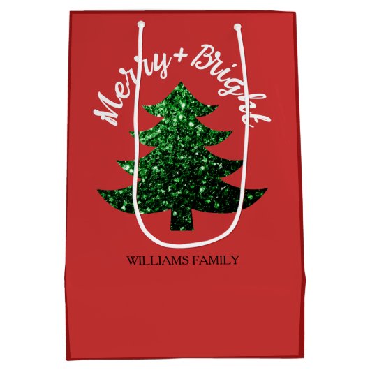 Sparkly Merry Bright Kerstboom Aangepaste naam Medium Cadeauzakje (Achterkant)