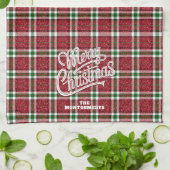 Sparkly Merry Christmas Plaid Family Name Theedoek (Gevouwen)