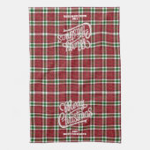 Sparkly Merry Christmas Plaid Family Name Theedoek (Verticaal)