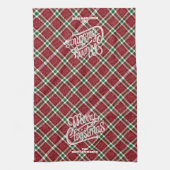 Sparkly Merry Christmas Plaid Family Name Theedoek (Verticaal)