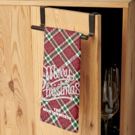 Sparkly Merry Christmas Plaid Family Name Theedoek