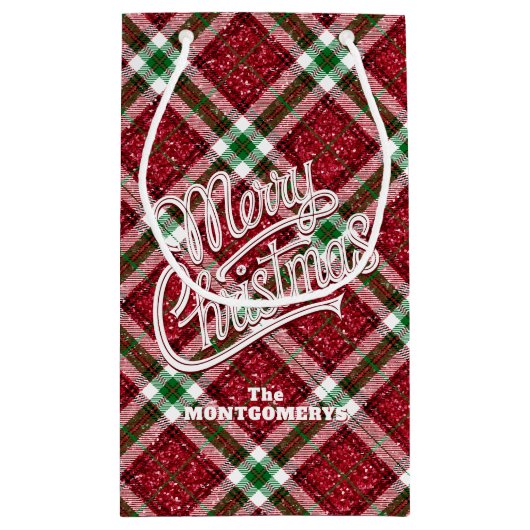 Sparkly Merry Christmas Plaid  Klein Cadeauzakje (Achterkant)