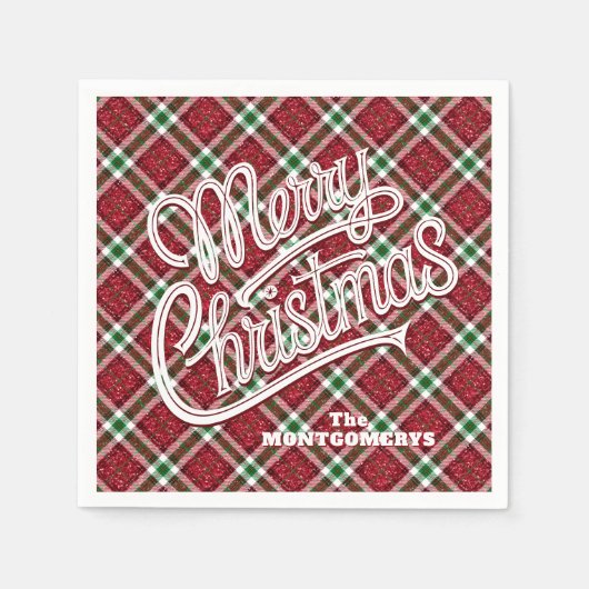 Sparkly Merry Christmas Plaid Servet (Voorkant)