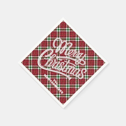 Sparkly Merry Christmas Plaid Servet (Hoek)
