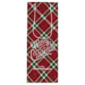Sparkly Merry Christmas Plaid  Wijn Cadeautas (Voorkant)
