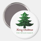 Sparkly Merry Christmas tree groen Familienaam Magneet (Voorkant / Achterkant)