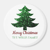 Sparkly Merry Christmas tree groen Familienaam Magneet (Voorkant)