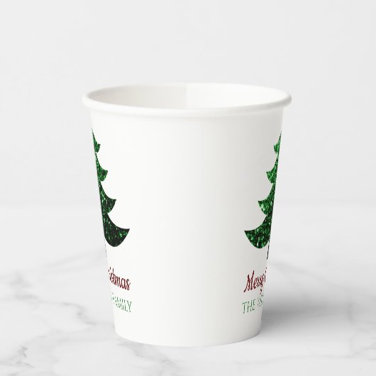 Sparkly Merry Christmas tree groen Familienaam Papieren Bekers (Links)