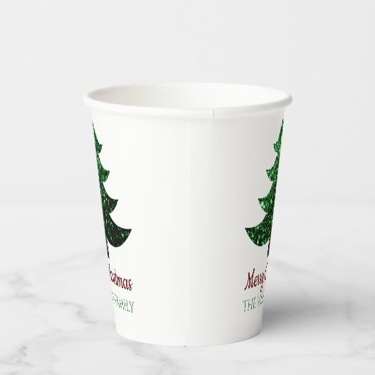 Sparkly Merry Christmas tree groen Familienaam Papieren Bekers (Rechts)