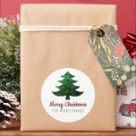 Sparkly Merry Christmas tree groen Familienaam Ronde Sticker<br><div class="desc">Sparkly Merry Christmas tree green Familienaam Classic Ronde Sticker. Custom Gift Wrapping Supplies sprankelende kerstboom met groene sprankeltjes en typografie Vrolijk kerstfeest. Foto van sparkles,  geen echte glitter.</div>