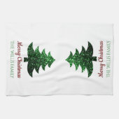 Sparkly Merry Christmas tree groen Familienaam Theedoek (Horizontaal)