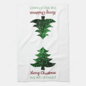 Sparkly Merry Christmas tree groen Familienaam Theedoek (Verticaal)