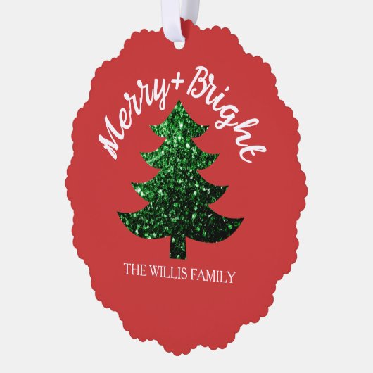 Sparkly Merry heldere kerstboom Aangepaste naam Ornament Kaart (Links)
