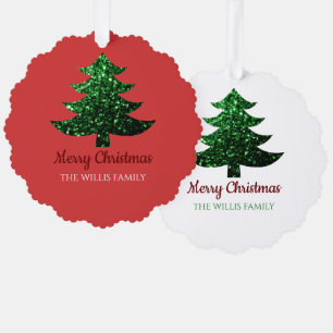 Sparkly Merry heldere kerstboom Aangepaste naam Ornament Kaart