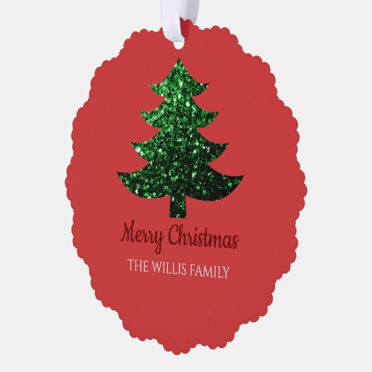 Sparkly Merry heldere kerstboom Aangepaste naam Ornament Kaart (Links)